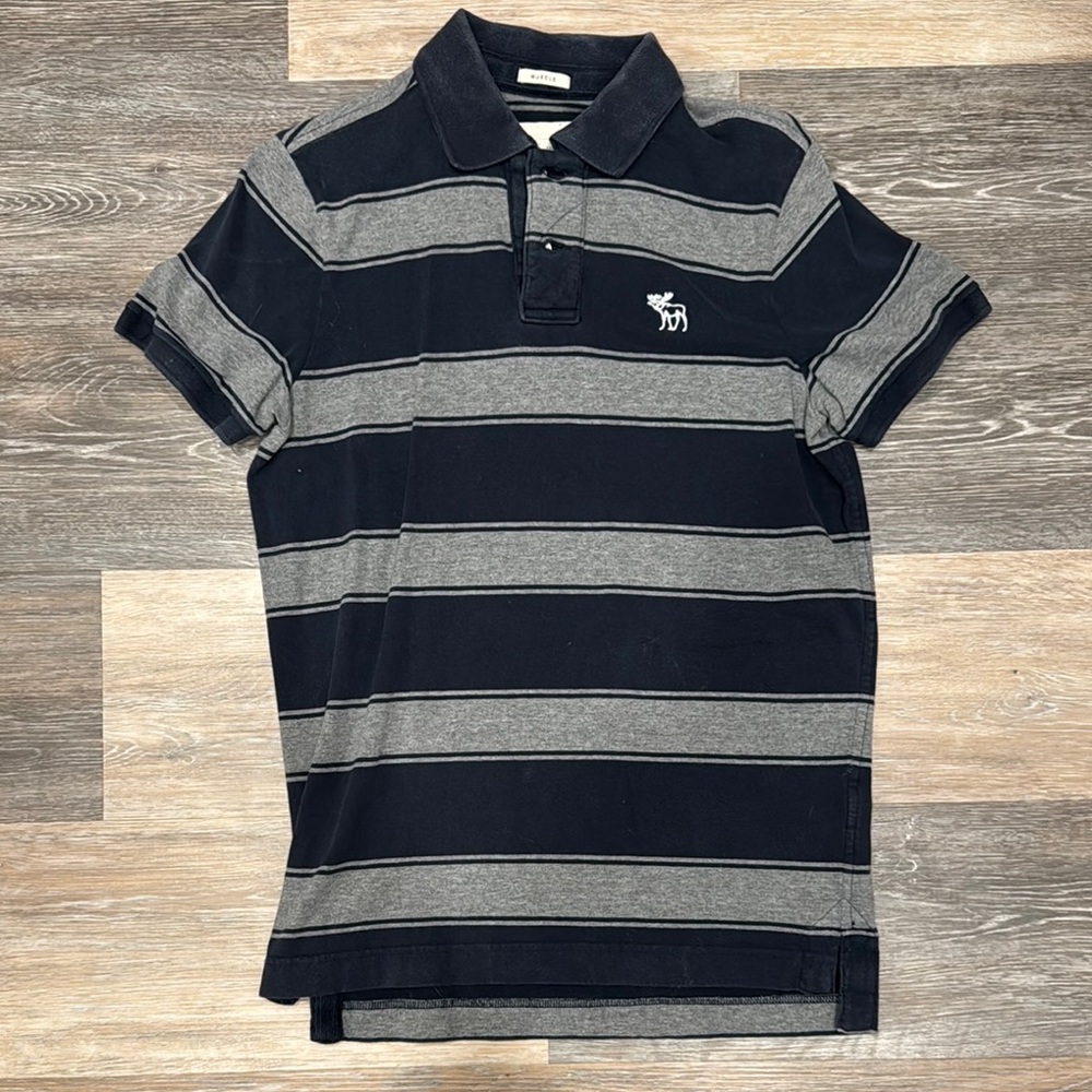 Men's Striped Polo Shirt - Navy and Gray